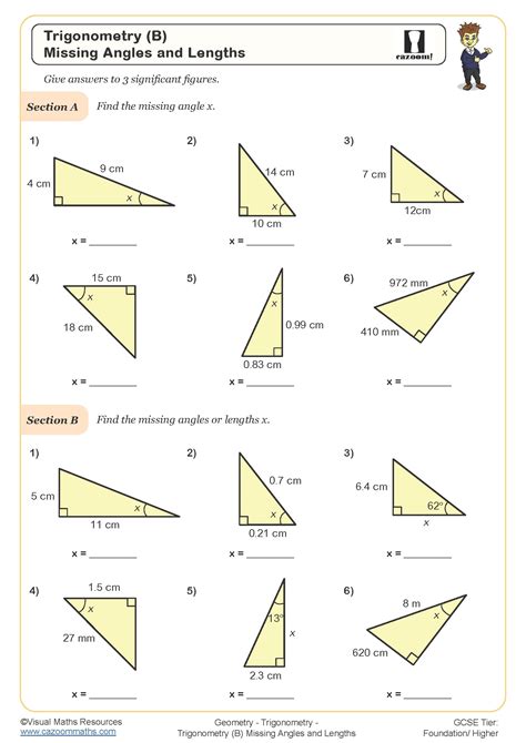 Give each answer to one decimal place. . Using trigonometry to find lengths worksheet answers